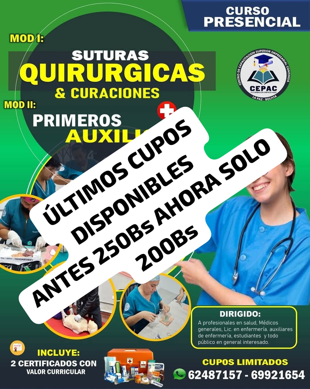 LA  PAZ  - Curso PRIMEROS AUXILIOS y SUTURAS QUIRÚRGICAS Y CURACIONES